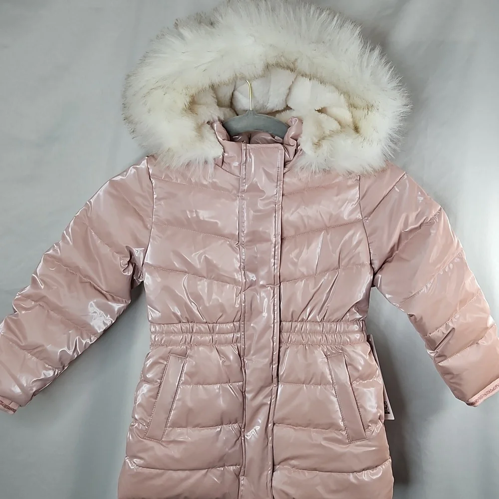 Members Mark Toddler Girls Pink Puffer Jacket With Fur Size 4T NWT